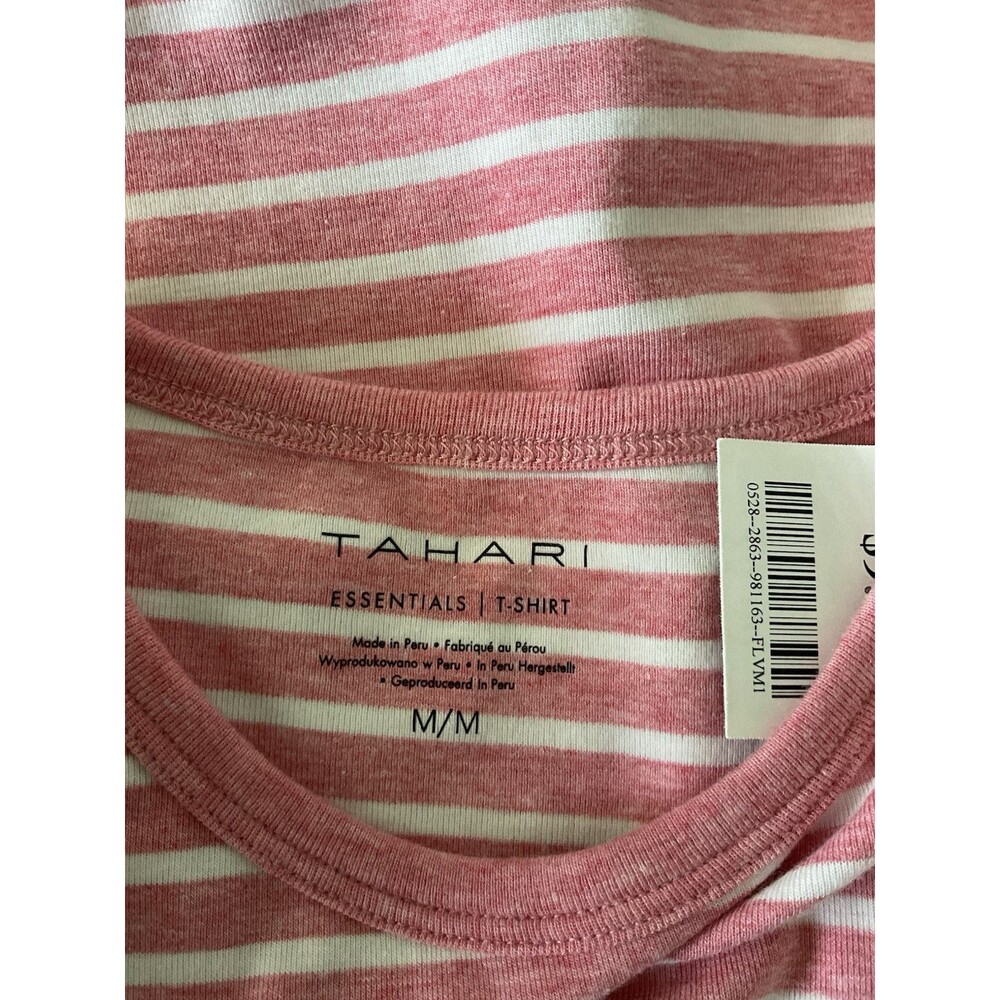 🍊 New with Tags TAHARI Coral & White Striped Short Sleeve Tee | Size Medium - Picture 5 of 5